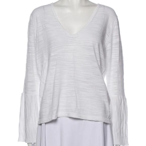 Minnie Rose Boho White Bell Sleeve V-neckline Shirt L - Picture 3 of 15